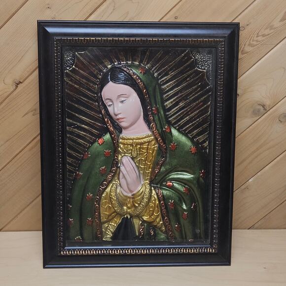 Our Lady Of Guadalupe Relief Framed Under Glass Vintage Religious Christian - Picture 1 of 7